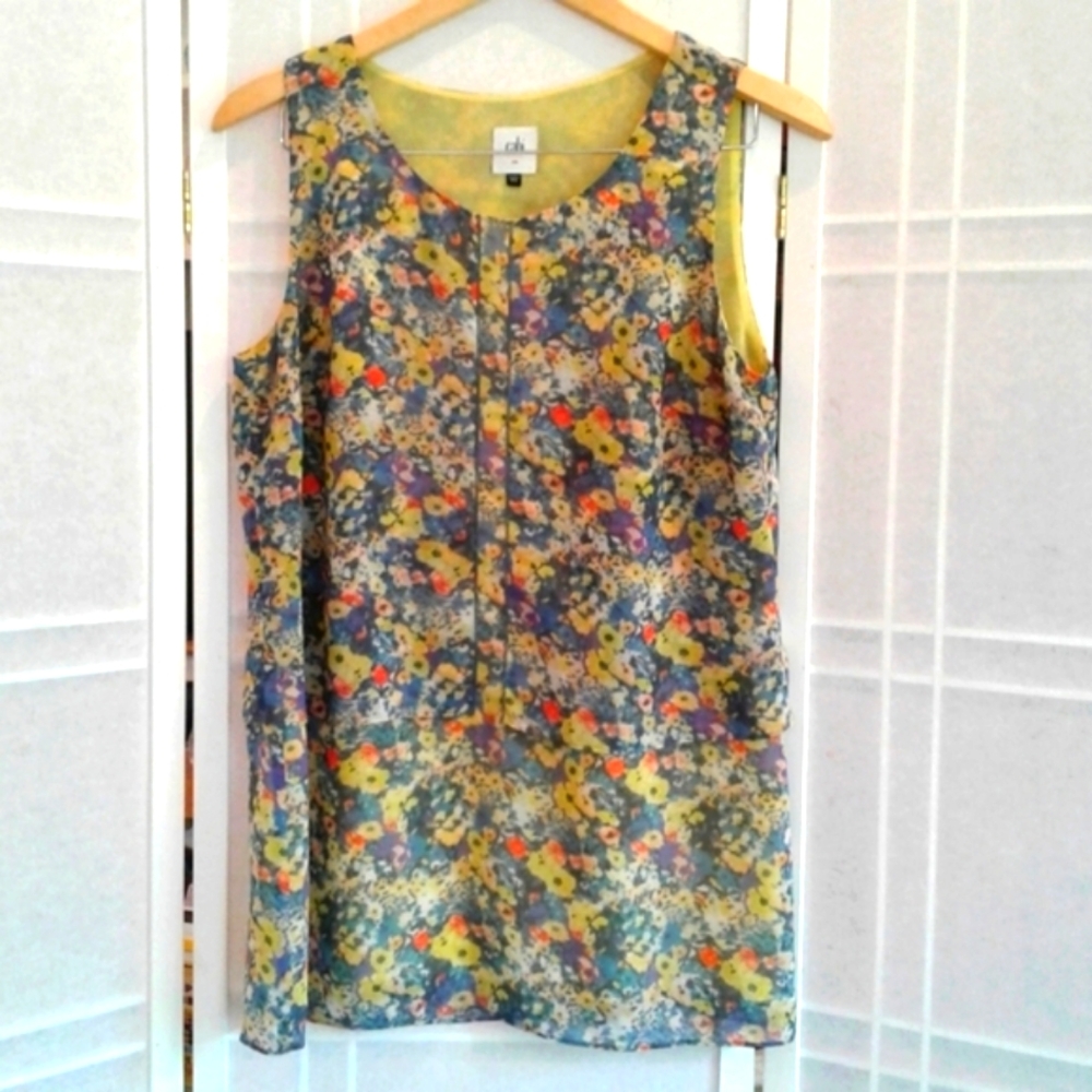 Cabi summer floral  blue yellow tank top Sleeveless Blouse